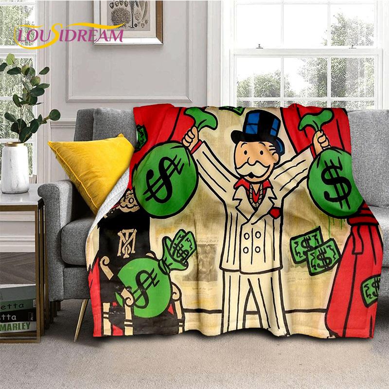 Rich Man Game Monopoly Dollar Cartoon Blanket,Soft Throw Blanket for Home Bedroom Bed Sofa Picnic Travel Office Cover Child Gift