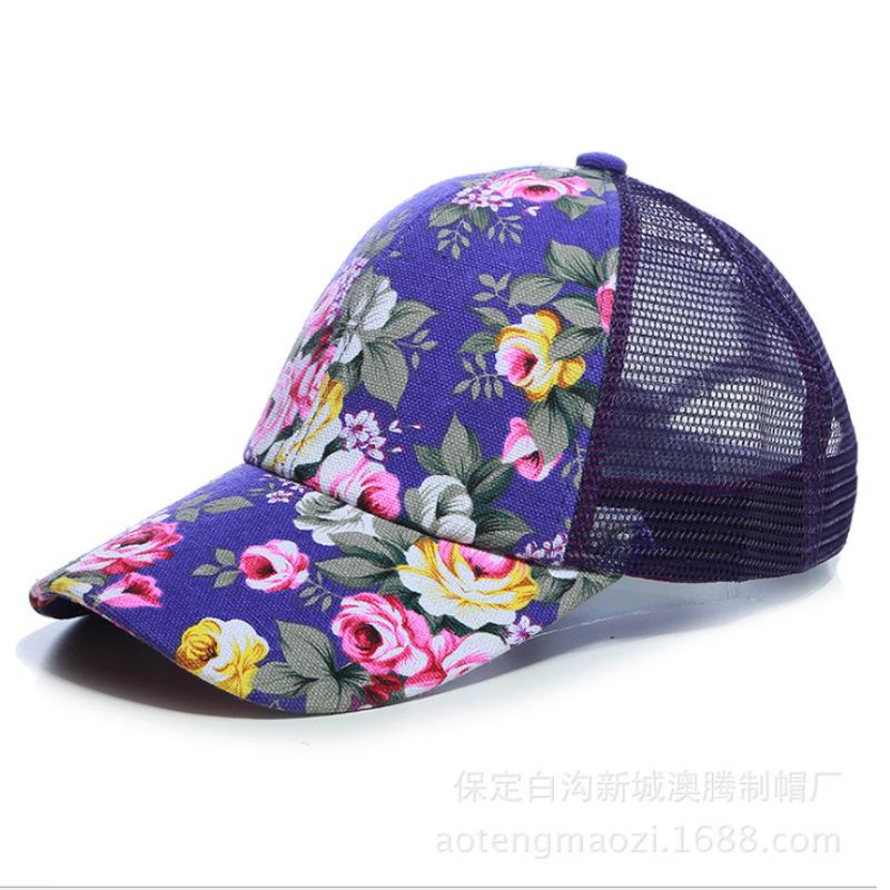 Hat Summer Ladies Baseball Cap Sunshade Sunscreen Floral Mesh Cap, Starting from Approval