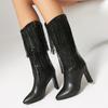 Damen High-Heel Stiefel Herbst und Winter neu Europäische und amerikanische Stiefel mit dickem Absatz und Fransen Übergröße mittelhohe Stiefel