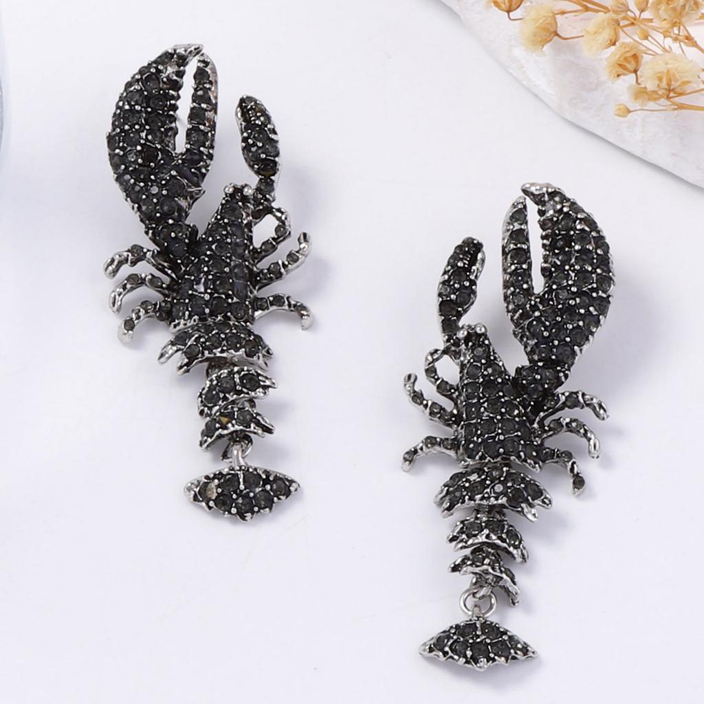 Exaggerated Personality Dark Ocean Leisure Vacation Wind Full Diamond Alloy Exaggerated Lobster Female Earrings Earrings