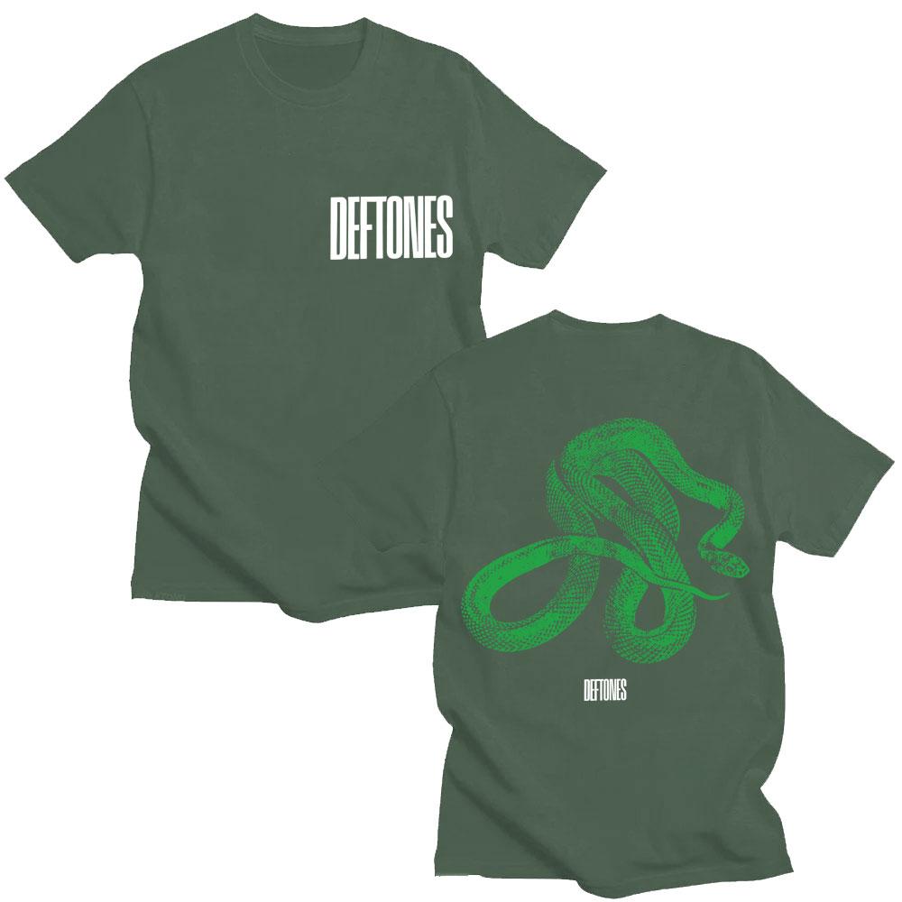 Rock Band Deftones Green Snake Print T Shirt Private Music Album Vintage Fashion T-shirt Cotton Loose Men Women Gothic T Shirts
