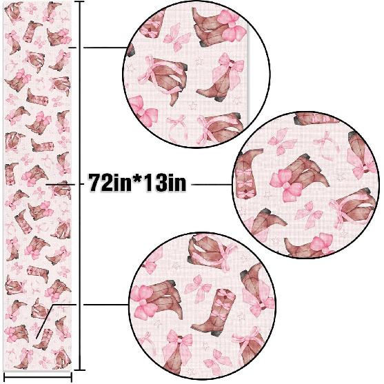 Coquette Bow Cowgirl Table Runner Western Wild West Pink Bowknot Boots Birthday Party Decoration Baby Shower Dining Room Home Kitchen Table Decor