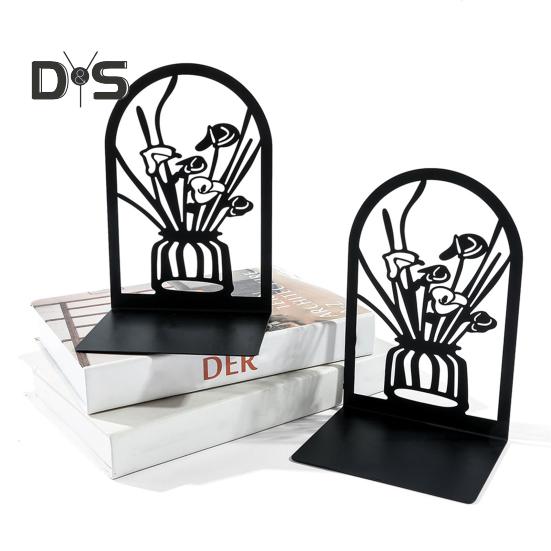 2ks Knihovna Konce knih Dutý květinový vyřezávaný vzor Vázy zarážky na knihy Design ve tvaru L Protiskluzový držák na knihy