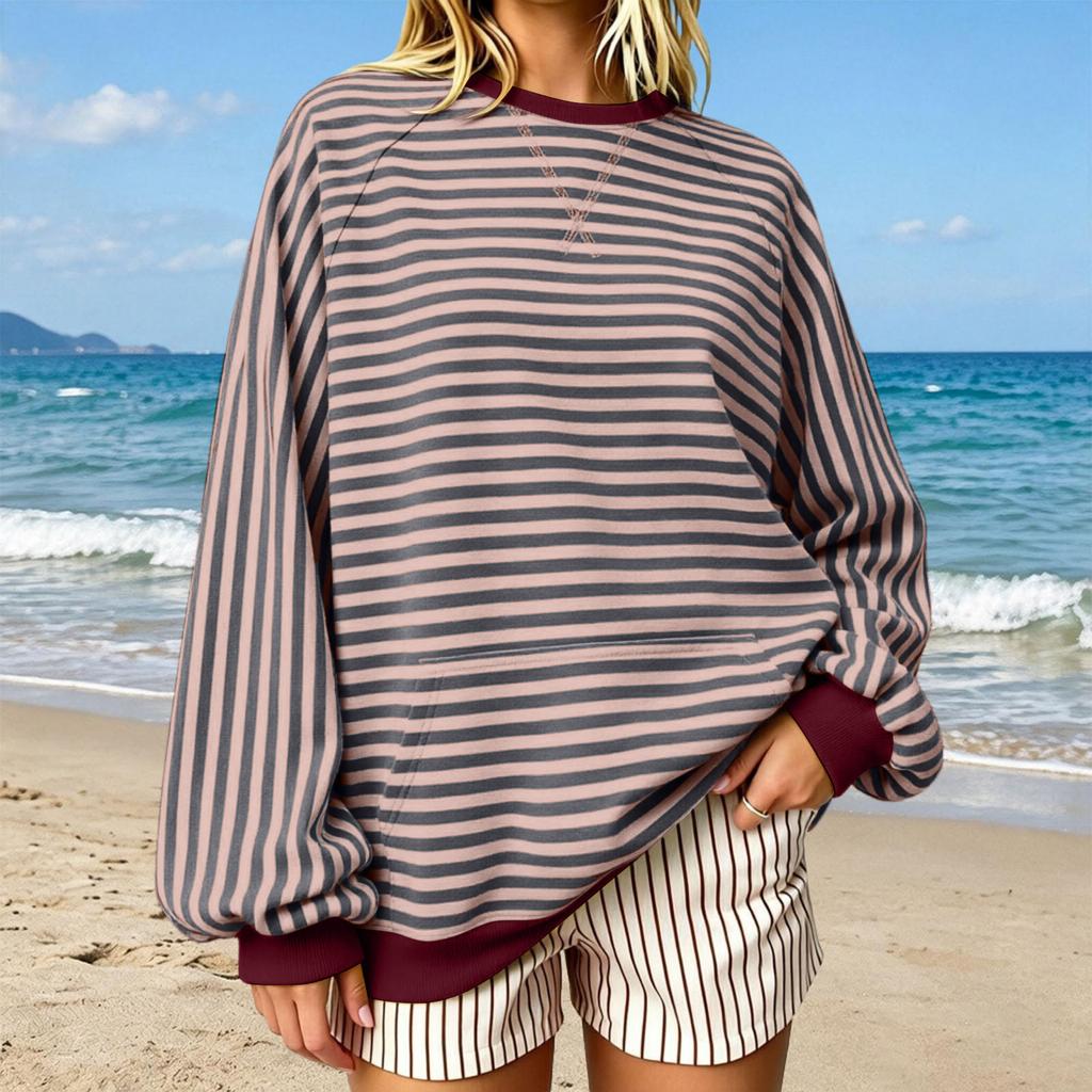 Women's Striped Sweatshirt, Casual Pullover Top for Everyday Wear
