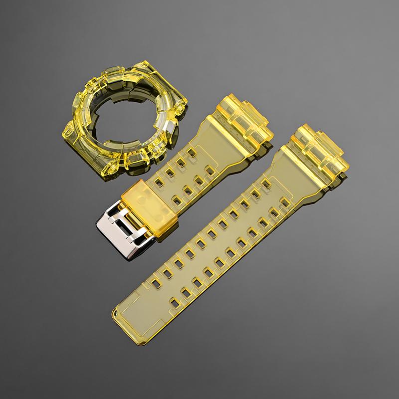 

для Casio G-Shock GA-100/110/120 GD-100/110/120 GAX-100 GLS-100 Комплект прозрачного силиконового ремешка и чехла Спортивный ремешок для часов Браслет жёлтый