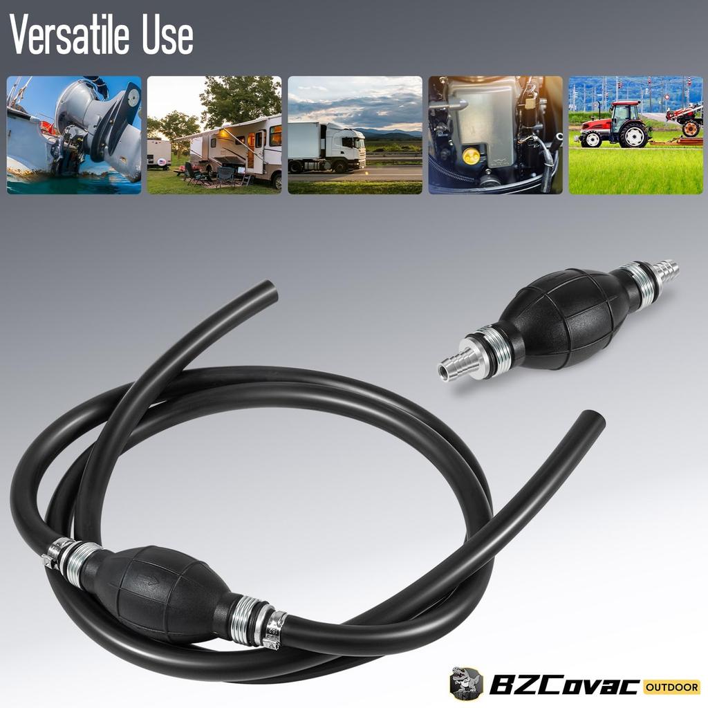 3/8" Fuel Line Assembly, 6FT Nylon Braided Marine Fuel Hose with Primer Bulb and Stainless Clamps, Universal Fuel Line Kit for Outboard Boat Motor,