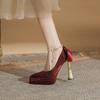 Skinny bridesmaid shoes thick heel Mary Jane women's shoes 2025 new spring and autumn high heel waterproof table bride shoes wedding shoes
