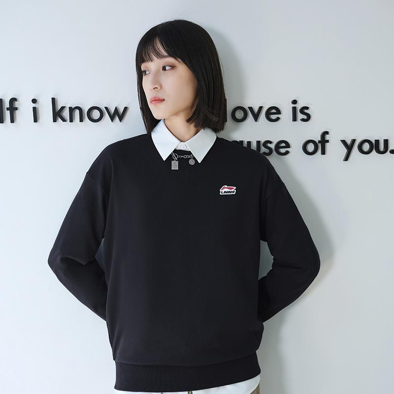 Li Ning Sports Trend Series Logo Embroidered Crew Neck Long Sweatshirt Unisex sweatshirt AWDTD19-1