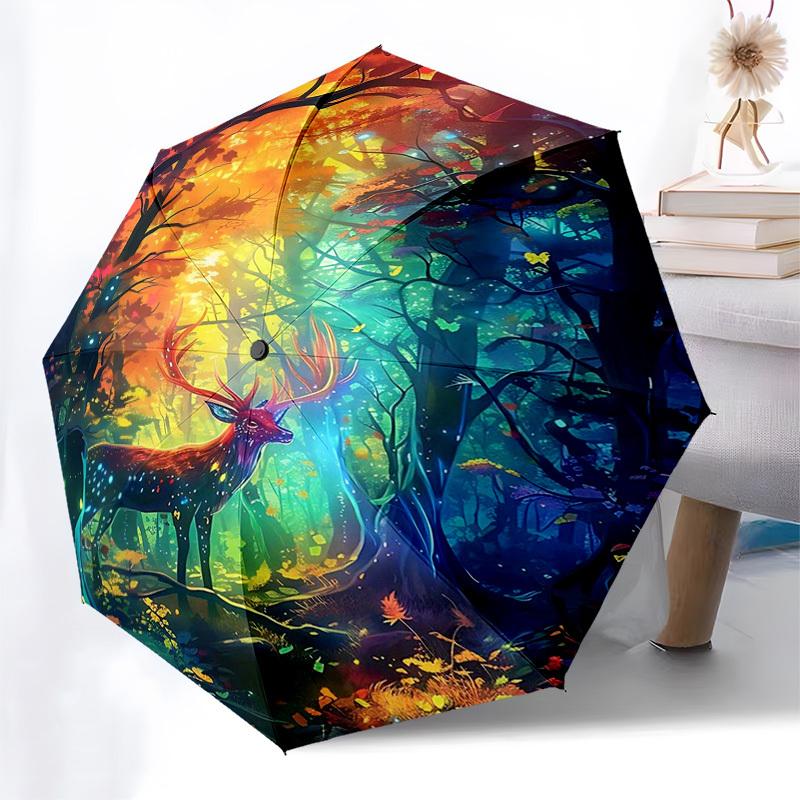 

1pc Rainbow Deer Fantasy Automatic Folding Umbrella, Portable Tri-Fold Design with Iron Frame, Perfect for Outdoor Adventures & Festive Gifts.V078