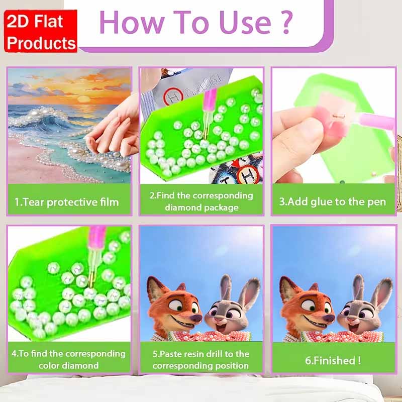 Disney DIY Pearl Art Painting Zootopia Nick and Judy Home Wall Decoration Pearl Gem Painting Pictures Crafts Home Decoration