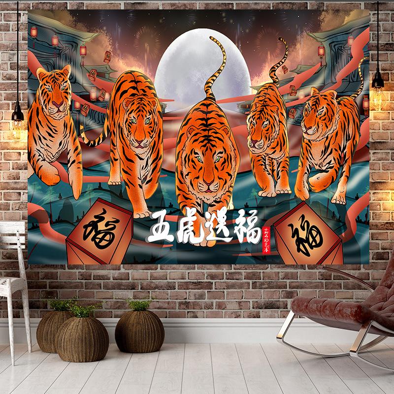 Čínský styl Tygří styl Velký gobelín Nástěnná geometrie Hippie gobelín Domácí pokoj Dekor Estetická dekorace