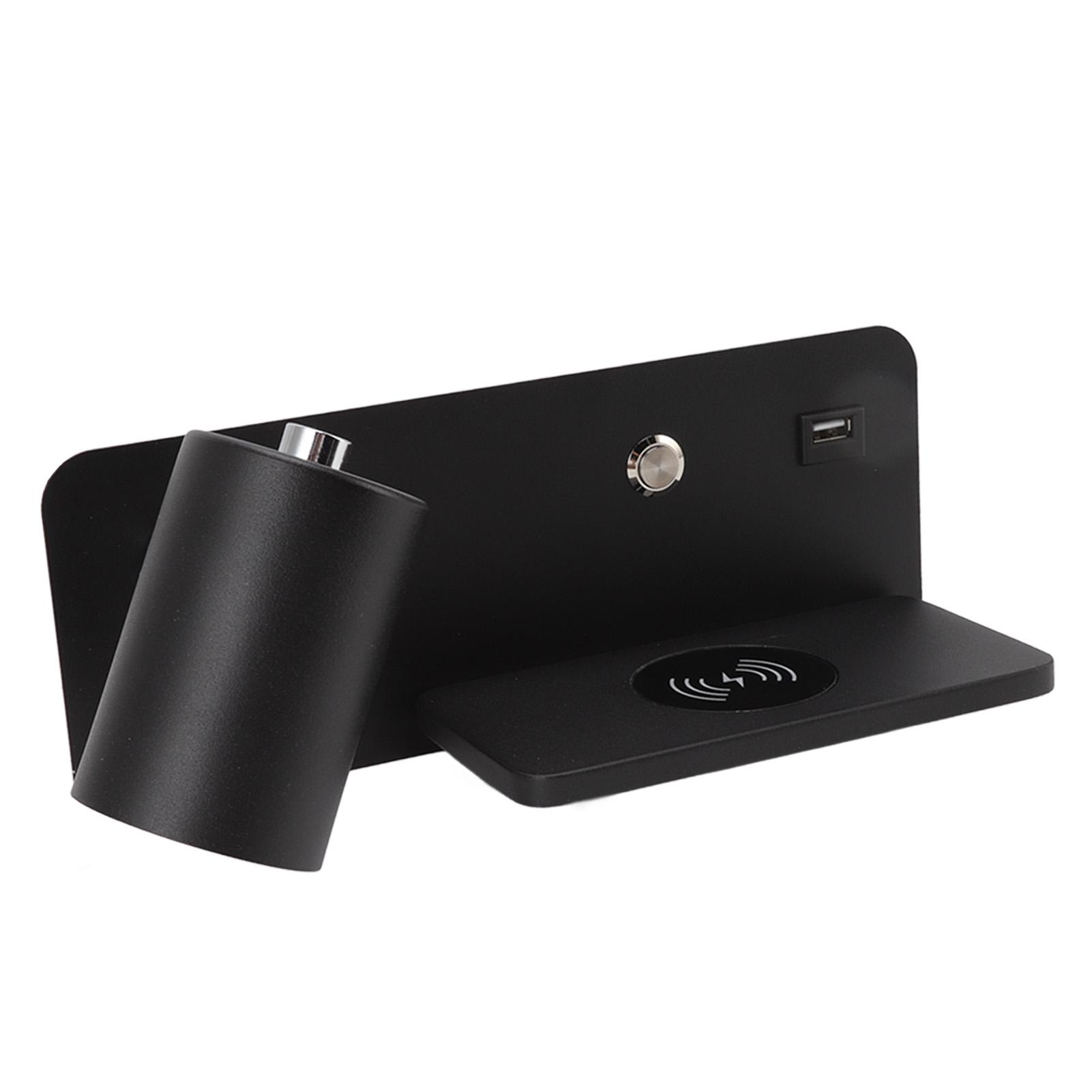 

LED Wall Light USB Interface Wireless Charging LED Wall Lamp for Living Room Bedroom 85‑265V Black spotlight on the left