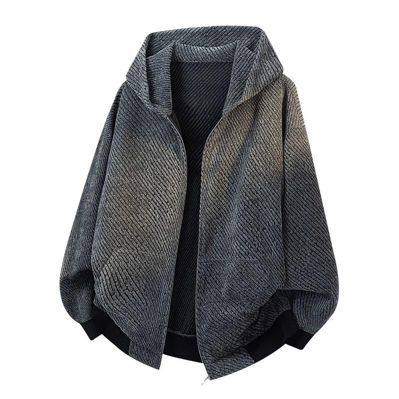 

Ретро куртка Xiaoxiangfeng мужская весенне-осенняя с капюшоном, кардиган крупной вязки, свитер в полоску, универсальное пальто 3XL серый