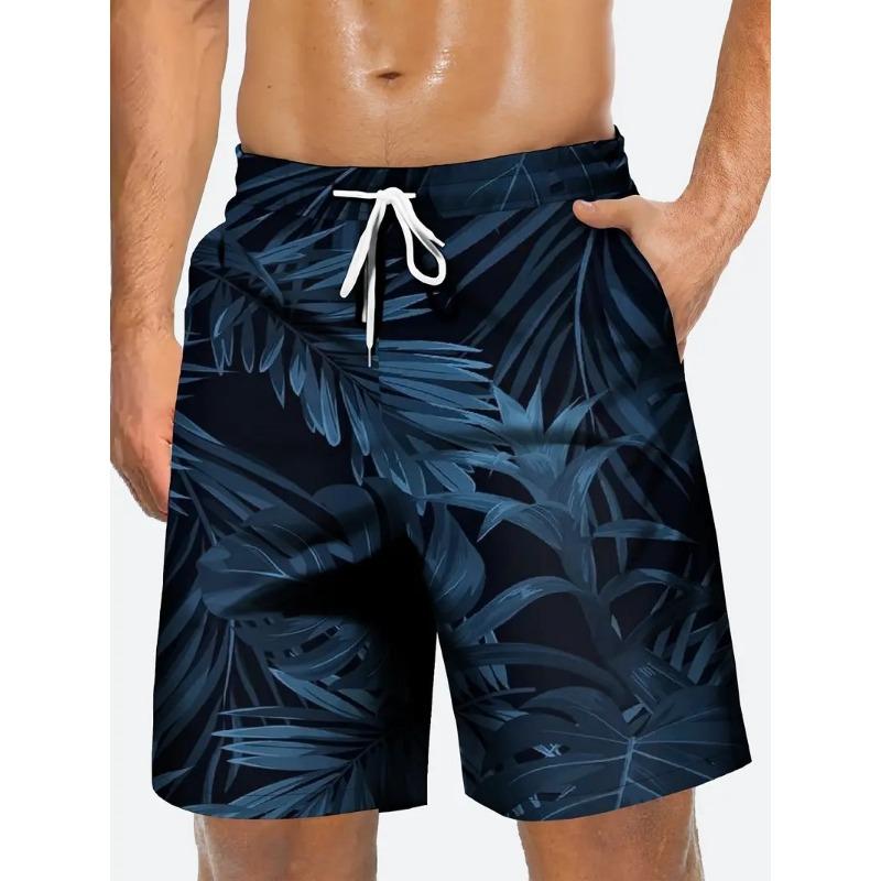 Summer Men's Tropical Floral Print Beach Shorts Quick Dry Drawstring Swim Trunks