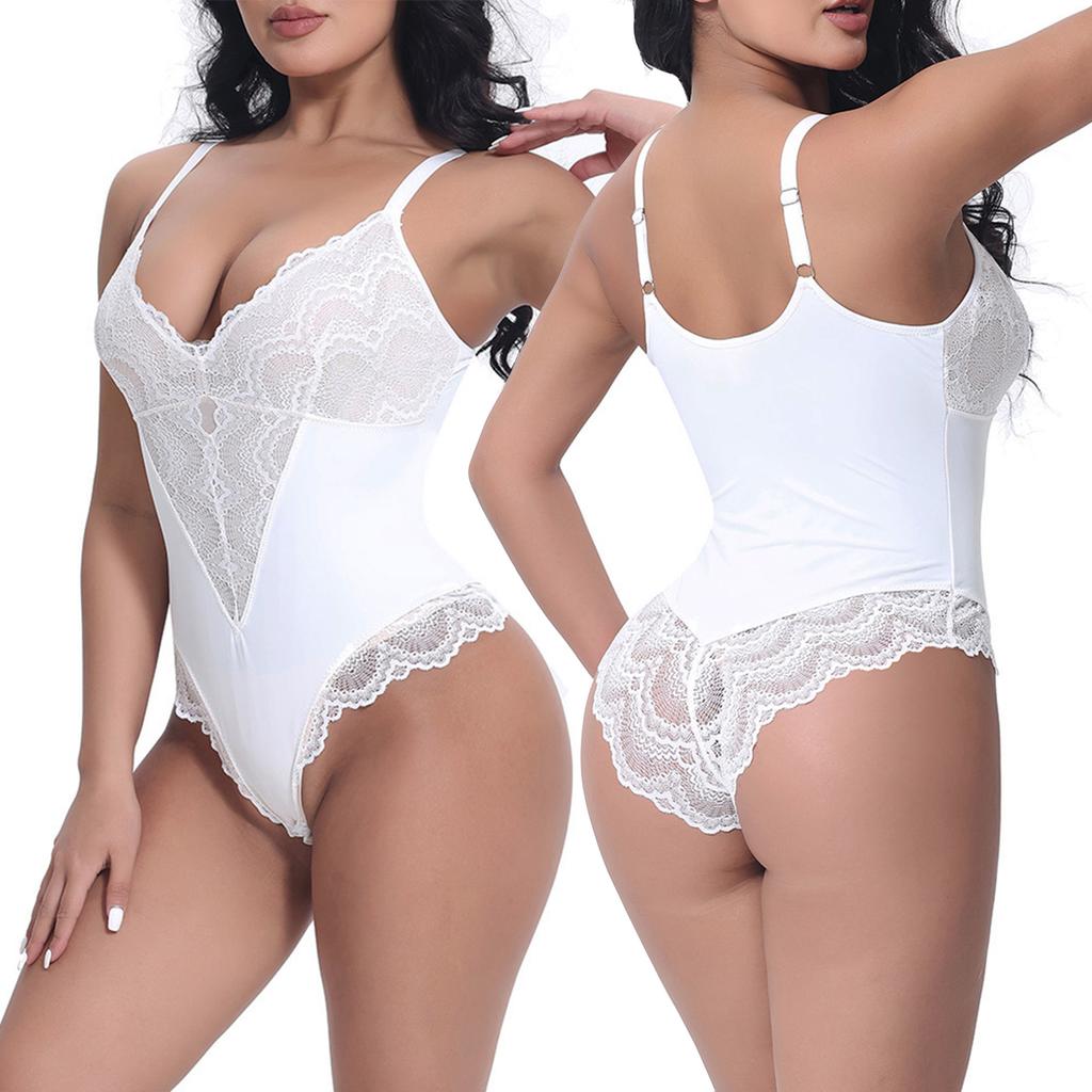 Lace Shapewear Bodysuit for Women Tummy Control Full Body Shaper V-Neck Backless Tank Tops One Piece Body Shaper Thong Sculpting Bodysuit