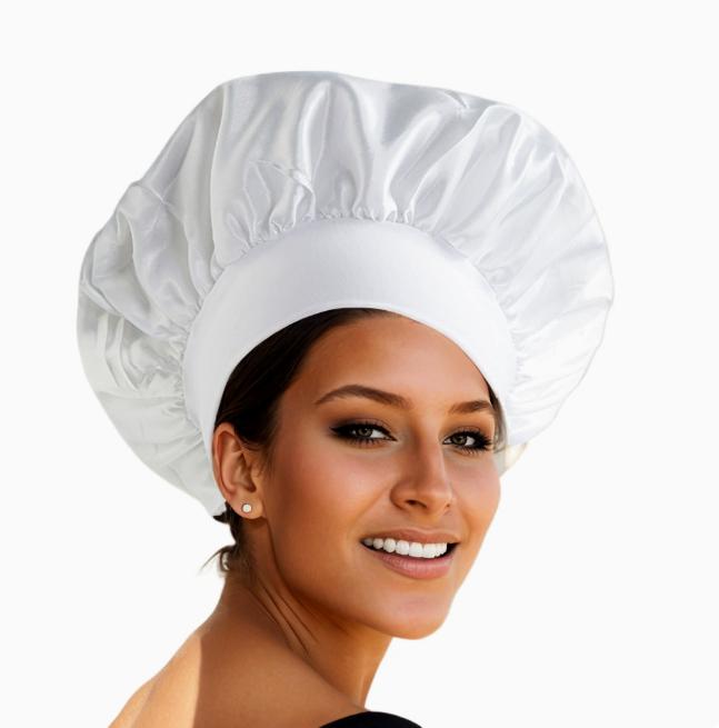 Shower Wide Brim Elastic Satin Hair Care Cap - Women's Sleep, Salon, and Shower Use