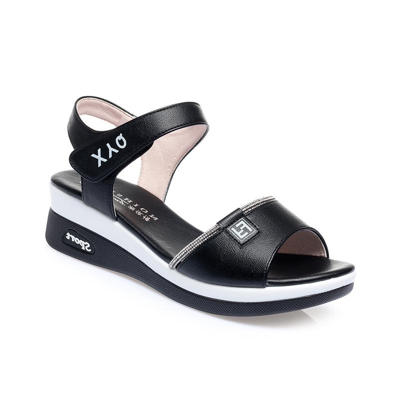 fashion 2024 New Summer Women Sandals Casual Women Flat Genuine Leather Female Wedges Sandals Soft Sole Cozy Mother Shoes Anti-slip