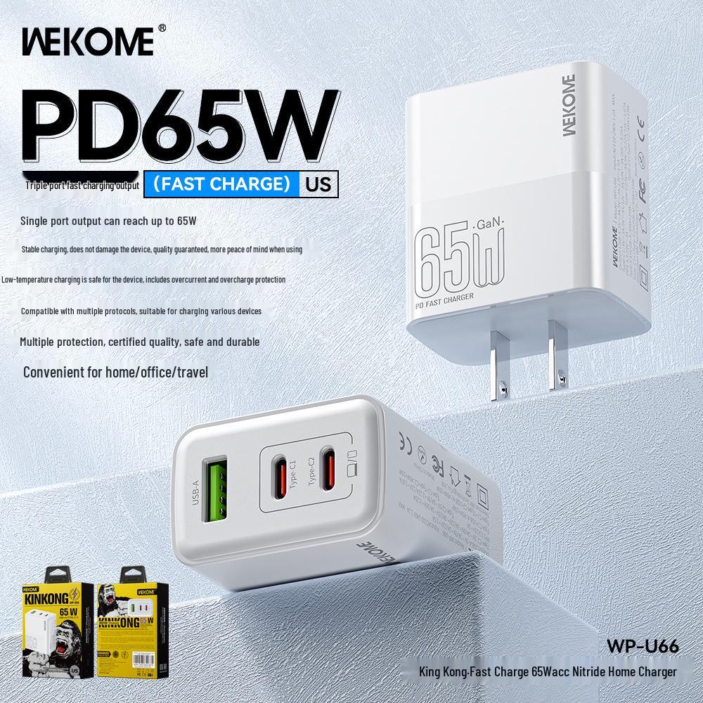 Wekome 65W Diamond Low-Temp Fast Charger with Three-Port Output (US/EU/UK Specs)