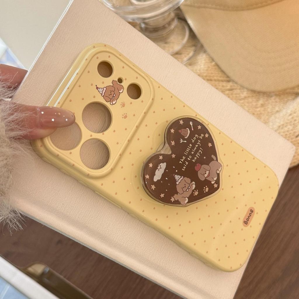 Cute Puppy Heart-Shaped Stand Phone Case for iPhone 16, iPhone 17, and iPhone 17 Pro Max