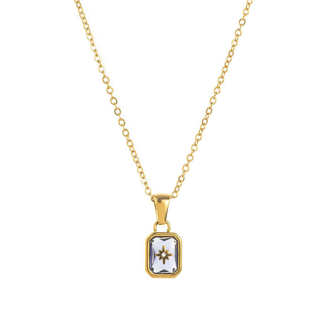 Birthstone Zodiac Necklace With Titanium Steel Pendant For Women And Men