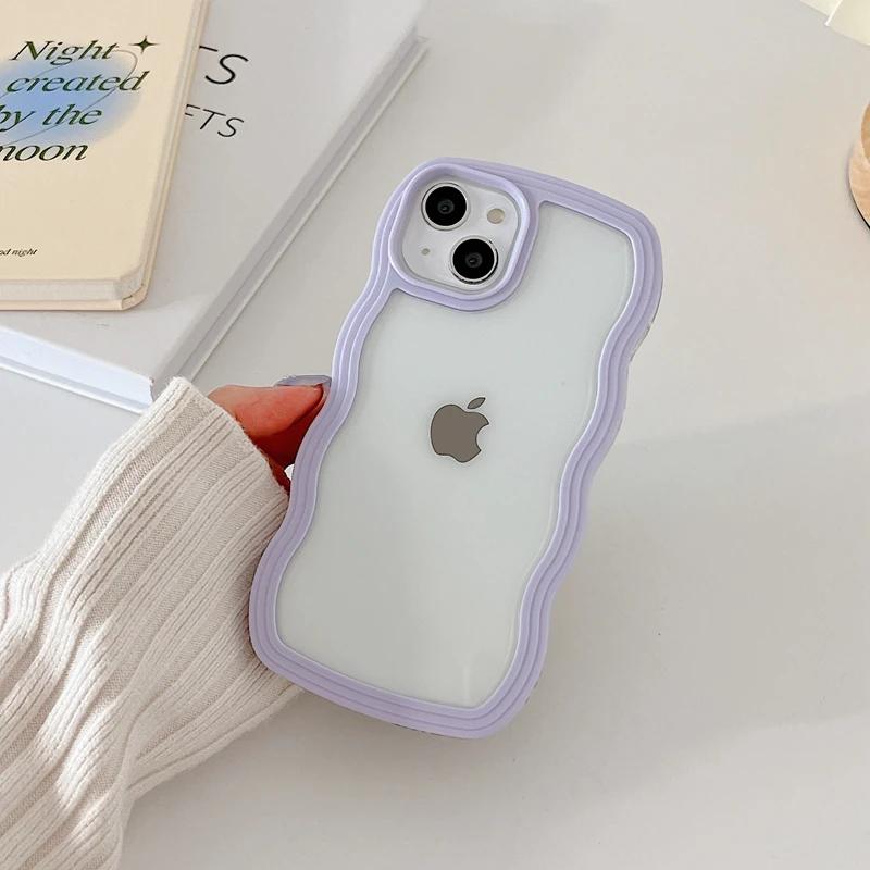 Zachte Golvende Lijnen Telefoonhoesje Voor iphone 11 12 13 14 15 16 Pro Max XS Max X XR 7 8 Plus Candy Bumper Transparante Hoesjes Cover For iPhone 14