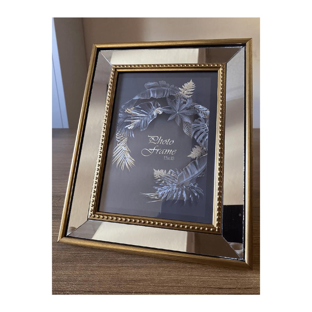 Mirrored Frame, Photo Frame With Glass Mirror Gold Color Frame, 13x18cm