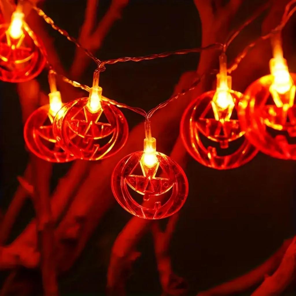 1pc 20LED Orange Flat Hollow Halloween Pumpkin Lights String Battery Powered Suitable For Home Party Garden Yard Halloween Decor