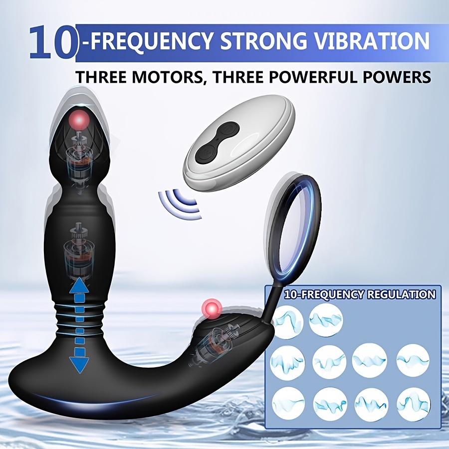 Remote Control Thrusting Anal Vibrator with Thick Penis Ring Prostate Massager 10 Mode 3 Motors Anal Plug Sex Toys