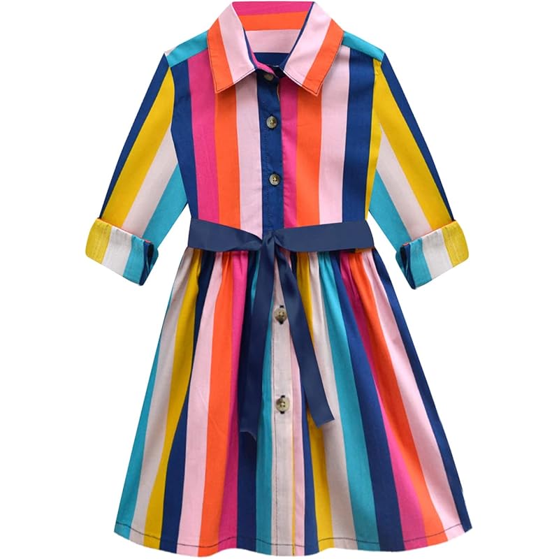 A.T.U.N. (ALL THINGS UBER NICE) Girl's Cotton Shirt Knee-Length Casual Dress (GDRS SHT_Multicolor4_8-9 Years)