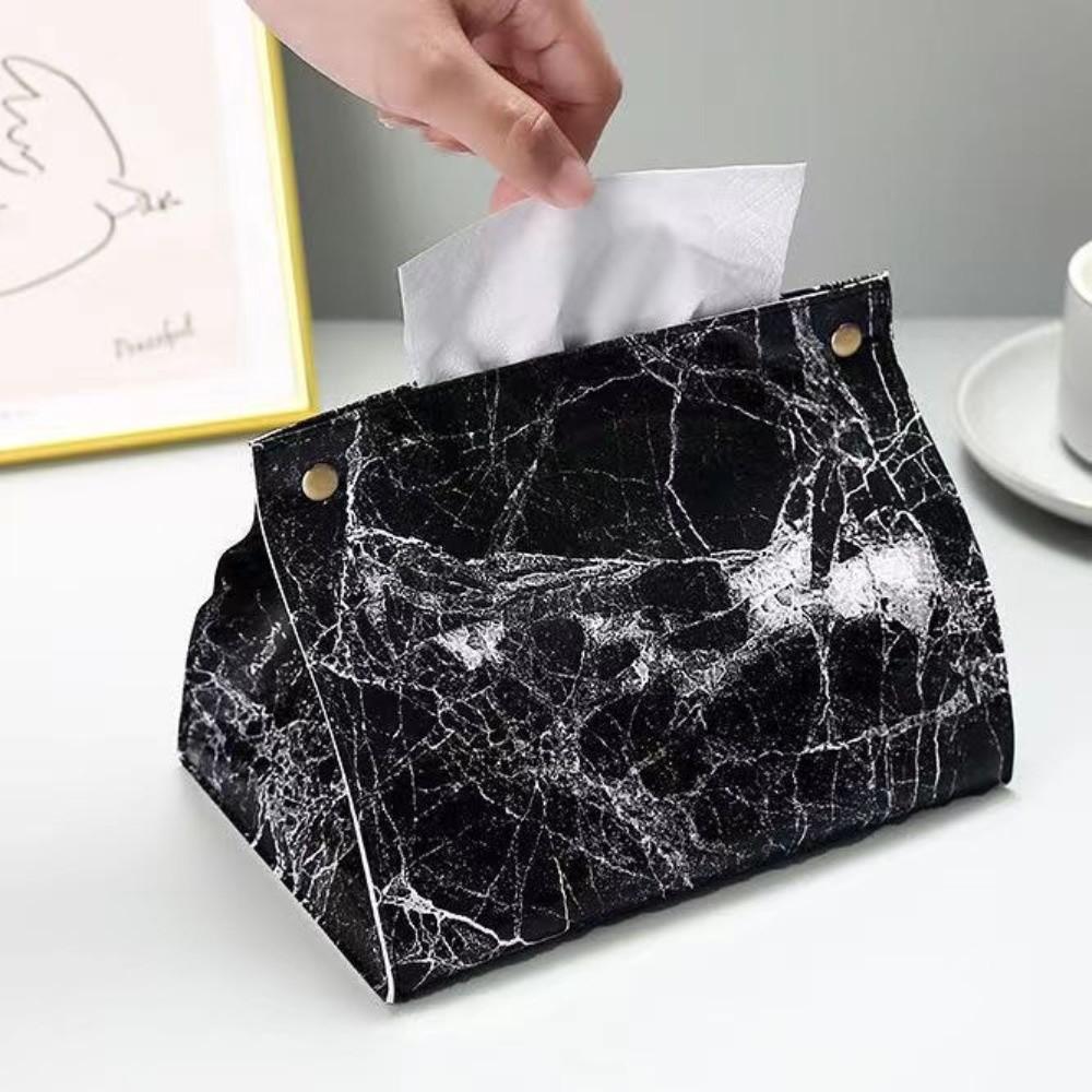 

Minimalist PU Leather Tissue Box Holder Decorative Durable Napkin Container Marble Pattern Car Tissue Box Bathroom чорний