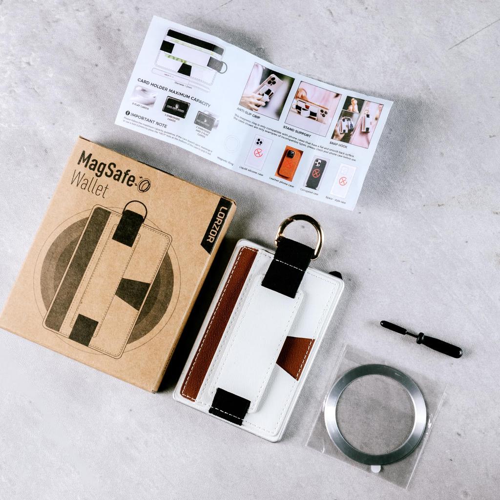 LORZOR MagSafe Card Case, Slim SmartphoneiPhone Case with MagSafe Stand, Smart Wallet, RFID Blocking, Holds 5 Cards, Includes Tag Patch To Prevent