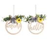 Round Outdoor Hanging Ornament Wooden Pendant Welcome/hello Sign Wreath Set With Bow Home Decoration