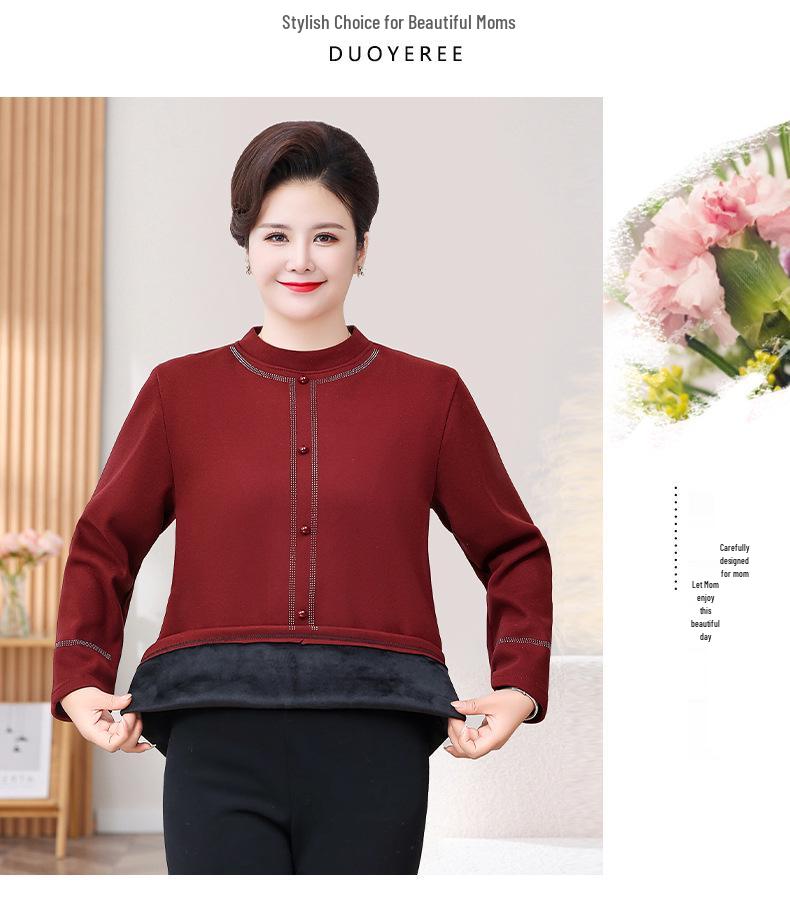 Plus Size Velvet Long Sleeve Top for Middle-Aged & Elderly - Autumn/Winter