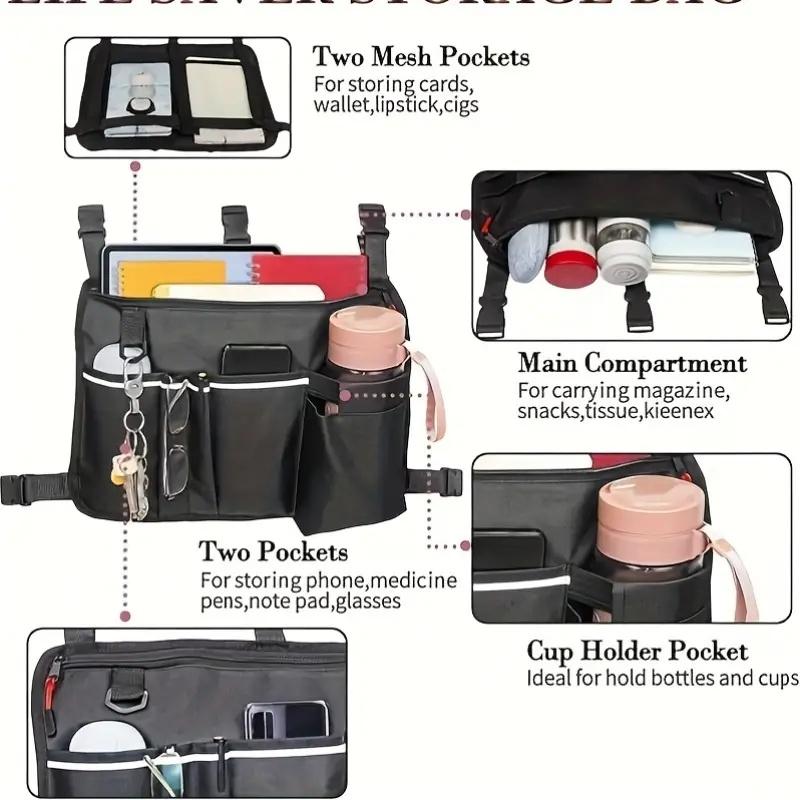 Large Walking Bag with Water Bottle Holder, Foldable Walker Bag, Oxford Cloth,Ideal for Seniors and Walker Accessories