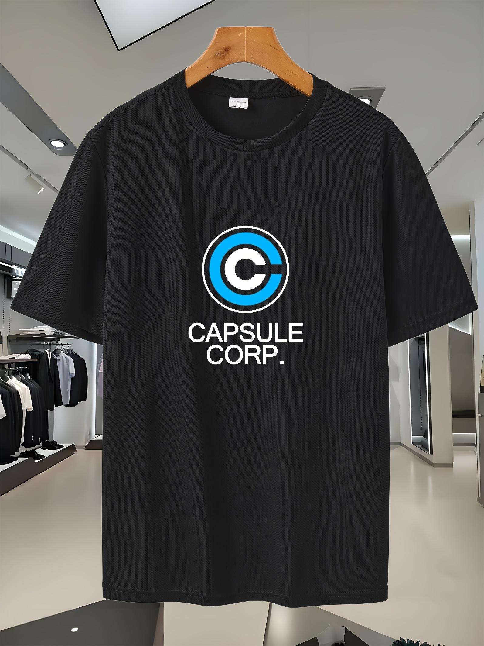 2025 Summer Sporty Graphic Print T-shirt - 100% Polyester Breathable Short Sleeve Tee with CAPSULE CORP Design L