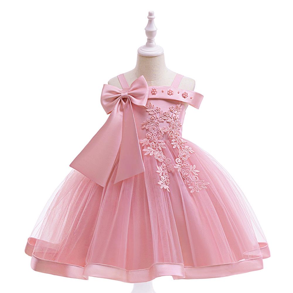 Girls' One-Shoulder Evening Dress for Piano Performance - Princess Bow Skirt