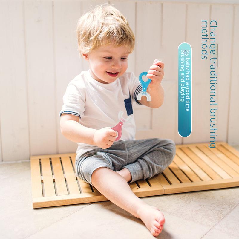 "U-Shaped Silicone Toothbrush & Toothpaste Set for Kids Ages 2-12"