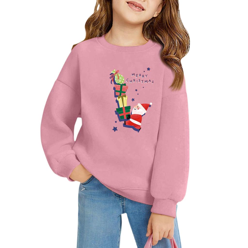 Christmas Day Girls Round Neck Pullovers For Kids Printed Baby Tops