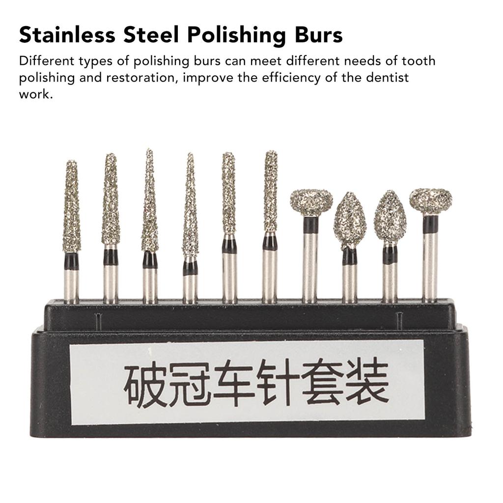 10pcs Dental Polisher Teeth Repair Stainless Steel Black Dental Polishing Bur Drills for Professional Use
