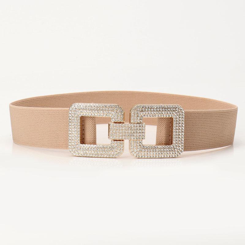 High-end Rhinestone Belt for Women's Versatile Coat for Women's Belt for Women's Belt for European and American Buckle Elastic Waist Seal