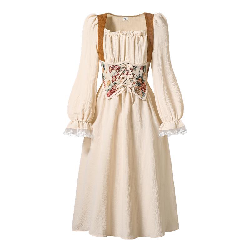 2025 Autumn Girls' French Medieval Princess Dress - Retro Long-sleeve Court Style