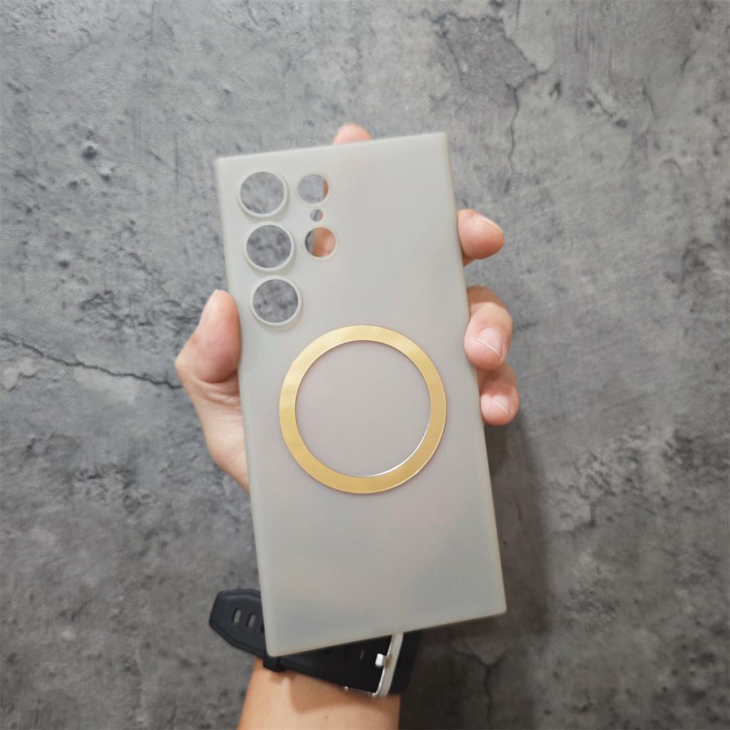 Minimalist Ultra Thin Laser Magnetic Suction Suitable for Samsung S24ultra Mobile Phone Case Galaxy S23 Transparent Matte Hard Case