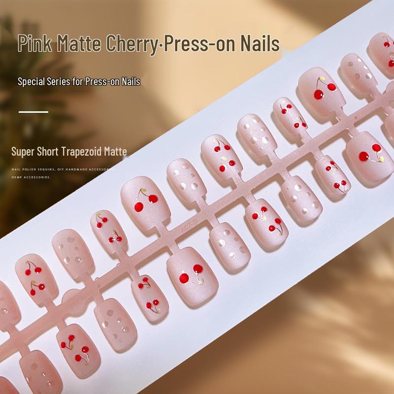 

2024 Cat Eye Pink Matte 3D Cherry Press-On Nails