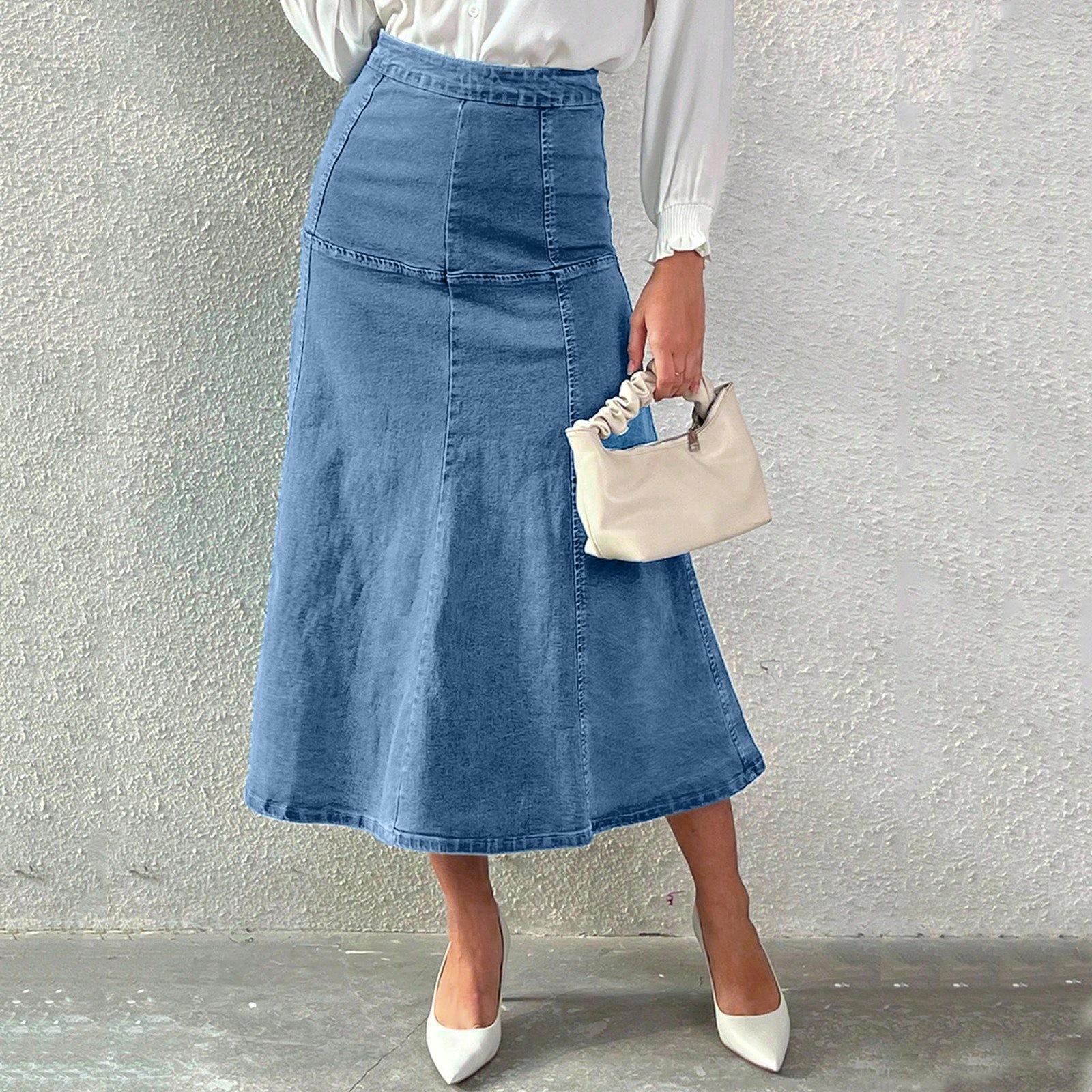 Women s High-Waist Stretch Denim Mermaid Skirt Fashionable Fishtail Design XL синий