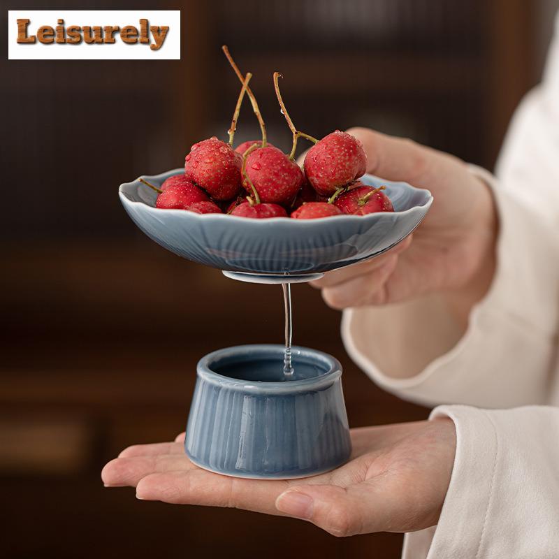 Kreative Lotus-Samenkapsel Abtropfende Obstschale Hoher Fuß Keramik Dim Sum Kochen Selbstbedienungs-Auslage Trockenes Dessert Süßigkeitenteller Teetablett