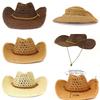 Vintage Gewebter Strohhut Sommer Herren Damen Western Cowboy Atmungsaktiv Strand Sonnenhut