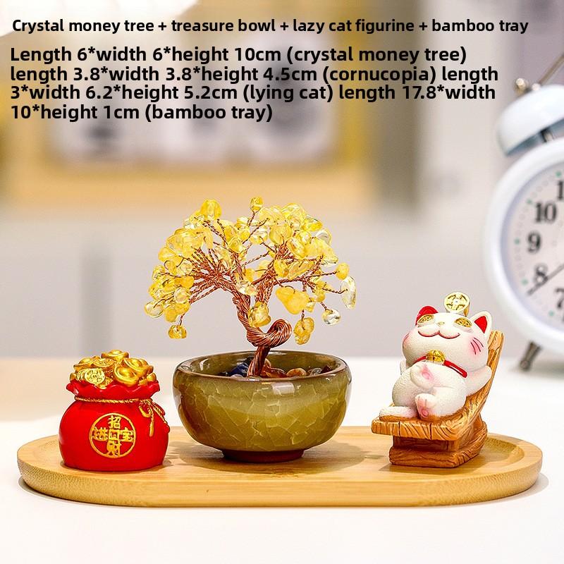 Laywin Fortune-Bringing Cat Home Decoration Item - Natural Yellow Crystal Tree - Tree of Wealth - Cat Desktop Decorative Item