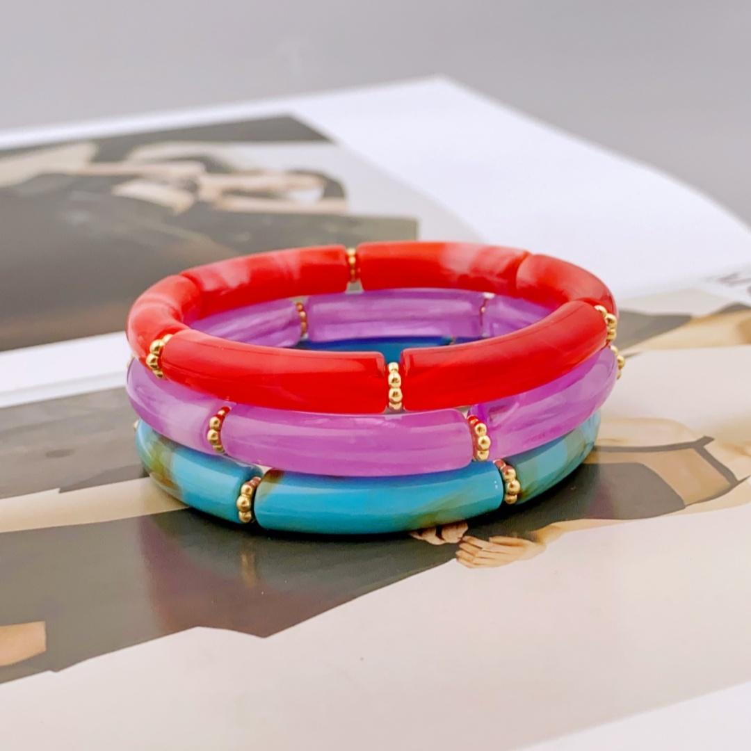 

Модний набір браслетів із акрилових намистин із 3 предметів із вишуканими відтінками для жіночого повсякденного ансамблю браслет для жінок