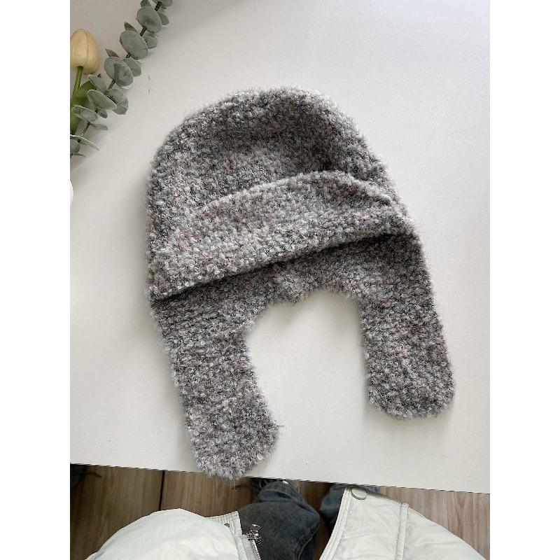 

Knitted Looped Wool Cute Flying Hat for Women Winter White Ear Protection Warm Wool Lei Feng Hat One size