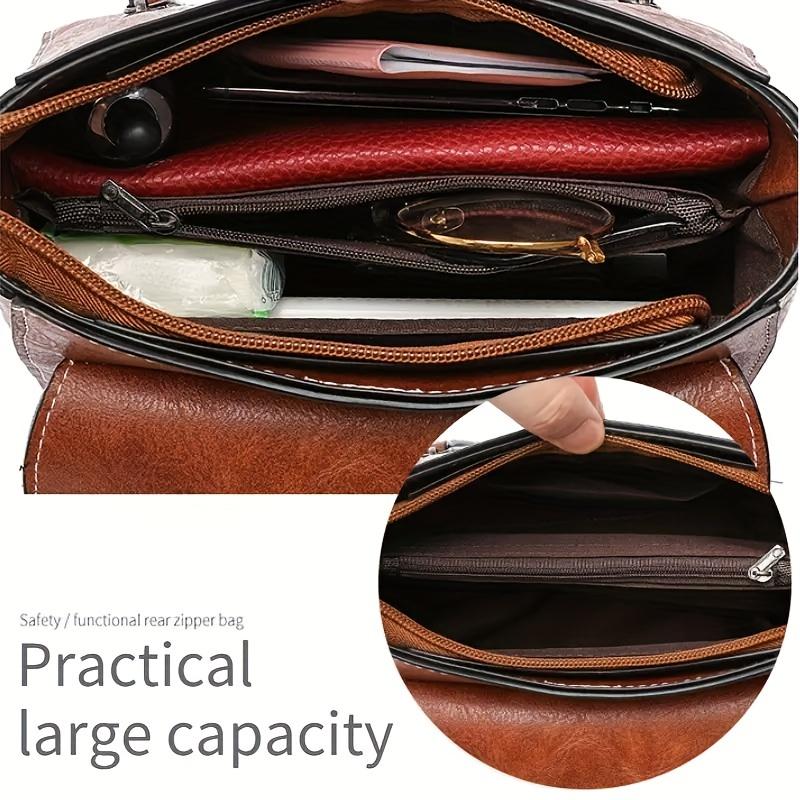 Trendy Flap Square Handbag, Buckle Decor Crossbody Bag, Women's Vintage Faux Leather Purse